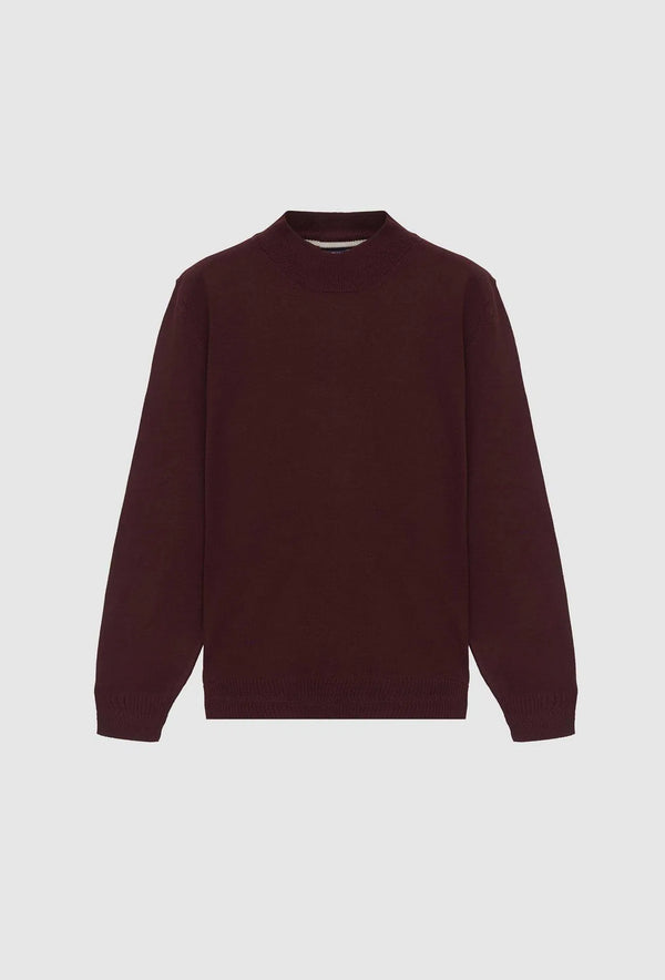 Ds Damat Regular Fit Burgundy Plain Knit Half Turtleneck Wool Knitwear Sweater