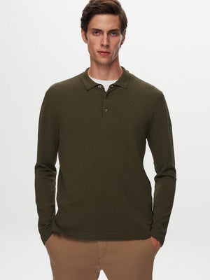 Twn Slim Fit Khaki Plain Knit Cotton Blend Knitwear Sweater-D'S DAMAT ONLINE
