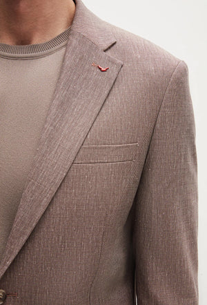 Ds Damat Slim Fit Burgundy Plain Linen Blend Fabric Jacket