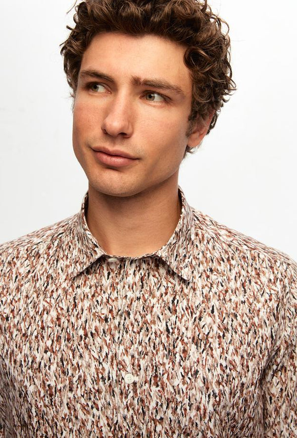Twn Slim Fit Brown Printed Shirt-D'S DAMAT ONLINE
