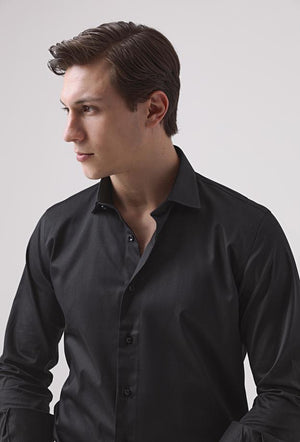 Ds Damat Slim Fit Black Straight Shirt-D'S DAMAT ONLINE