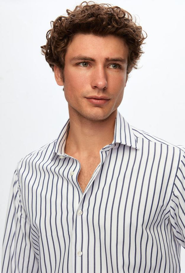 Ds Damat Regular Fit White Striped Shirt-D'S DAMAT ONLINE