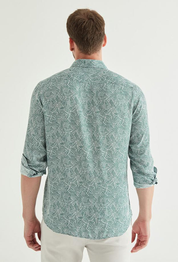 Twn Slim Fit Long Sleeve Pattern Green Shirt-D'S DAMAT ONLINE
