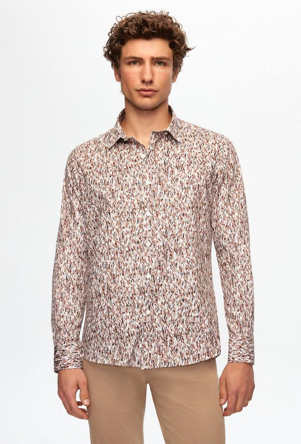 Twn Slim Fit Brown Printed Shirt-D'S DAMAT ONLINE