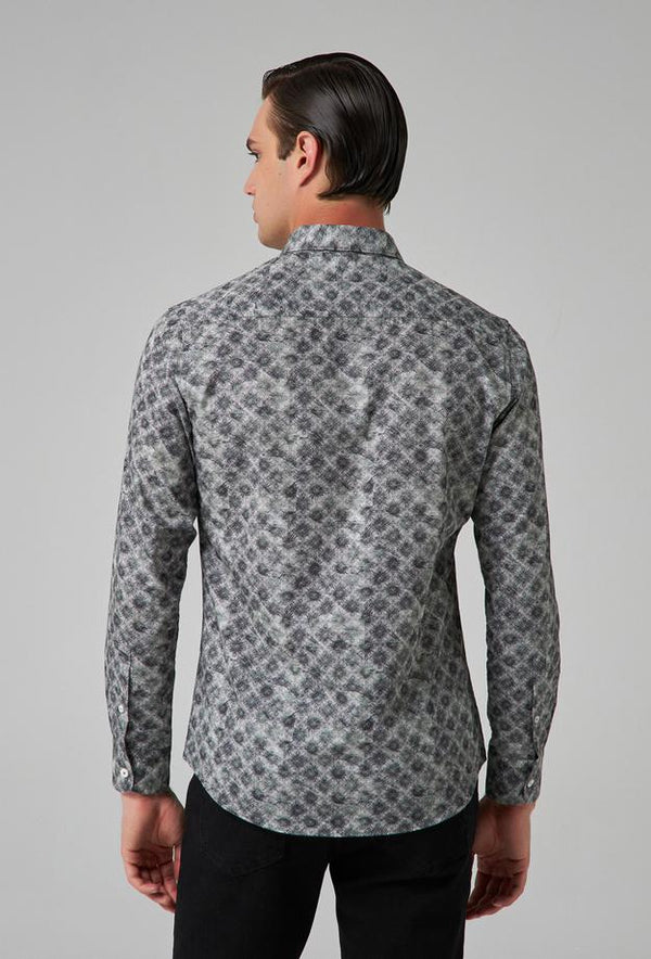 Twn Slim Fit Dark Green Printed Shirt-D'S DAMAT ONLINE