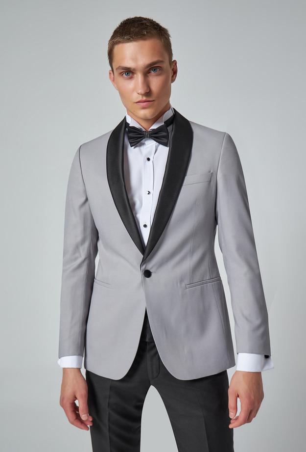 Ds Damat Slim Fit Gray Dobby Tuxedo Suit-D'S DAMAT ONLINE