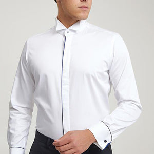 Ds Damat Ceremony Shirt Slim Fit White With Blue Stripe-D'S DAMAT ONLINE