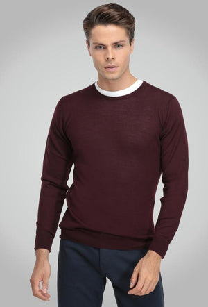 Ds Damat Regular Fit Burgundy Plain Knitted Sweater-D'S DAMAT ONLINE