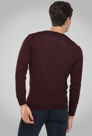 Ds Damat Regular Fit Burgundy Plain Knitted Sweater-D'S DAMAT ONLINE