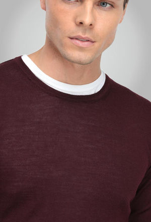 Ds Damat Regular Fit Burgundy Plain Knitted Sweater-D'S DAMAT ONLINE