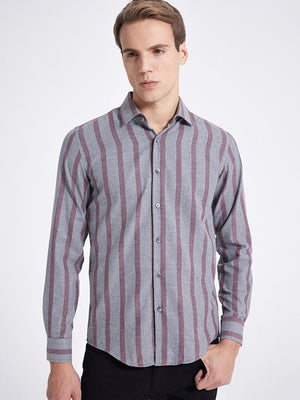 Ds Damat Slim Fit Gray Striped Shirt-D'S DAMAT ONLINE