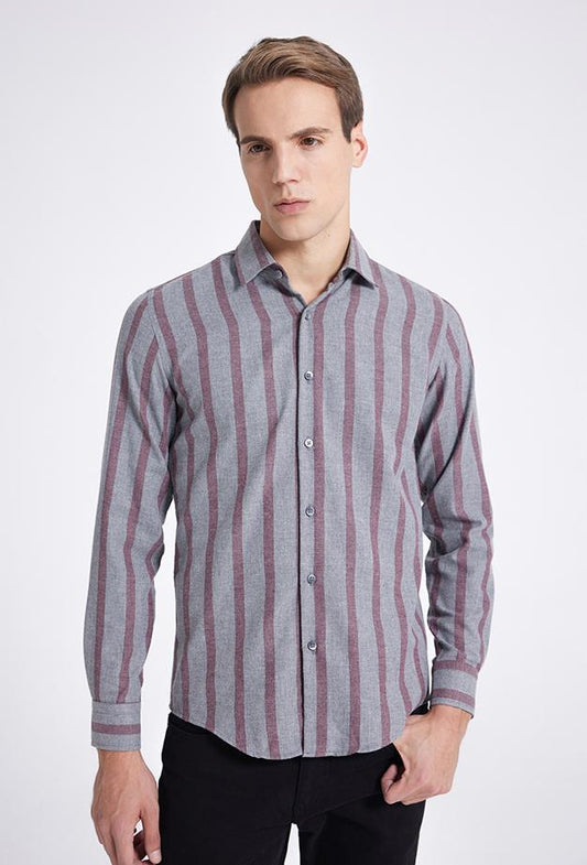 Ds Damat Slim Fit Gray Striped Shirt-D'S DAMAT ONLINE