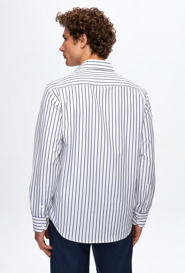 Ds Damat Regular Fit White Striped Shirt-D'S DAMAT ONLINE