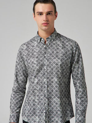 Twn Slim Fit Dark Green Printed Shirt-D'S DAMAT ONLINE