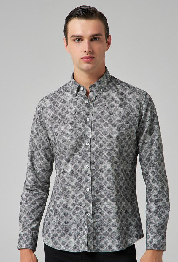 Twn Slim Fit Dark Green Printed Shirt-D'S DAMAT ONLINE