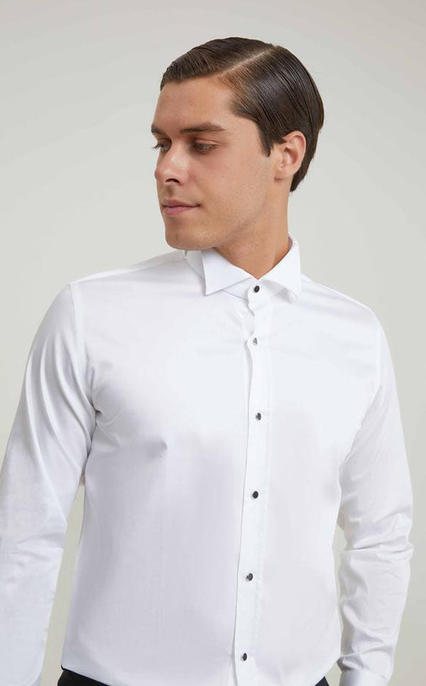 Ds Damat Ceremony Shirt Slim Fit White With Black Button-D'S DAMAT ONLINE