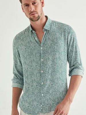 Twn Slim Fit Long Sleeve Pattern Green Shirt-D'S DAMAT ONLINE