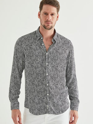 Twn Slim Fit Black Printed Shirt-D'S DAMAT ONLINE