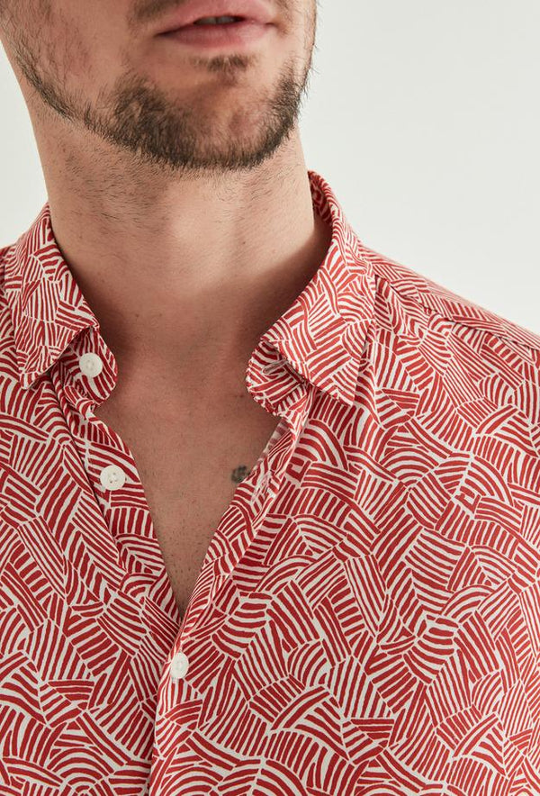 Twn Slim Fit Red Printed Shirt-D'S DAMAT ONLINE