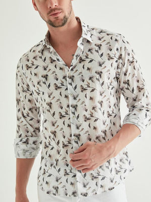 Twn Slim Fit Grey Printed Shirt-D'S DAMAT ONLINE