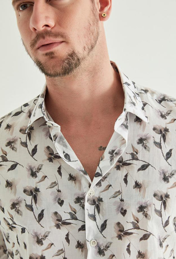 Twn Slim Fit Grey Printed Shirt-D'S DAMAT ONLINE