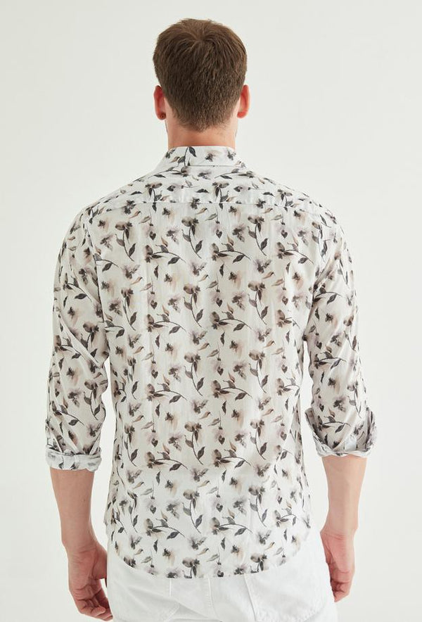 Twn Slim Fit Grey Printed Shirt-D'S DAMAT ONLINE