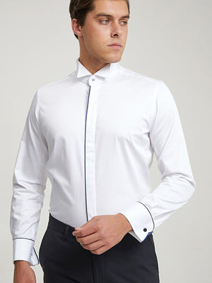 Ds Damat Ceremony Shirt Slim Fit White With Blue Stripe-D'S DAMAT ONLINE