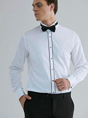 Ds Damat Ceremony Shirt Slim Fit White  With Black Stripe-D'S DAMAT ONLINE