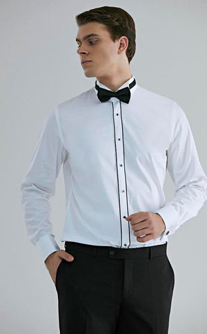 Ds Damat Ceremony Shirt Slim Fit White  With Black Stripe-D'S DAMAT ONLINE