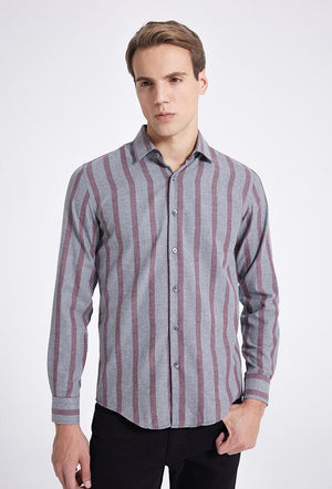 Ds Damat Slim Fit Gray Striped Shirt-D'S DAMAT ONLINE