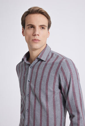 Ds Damat Slim Fit Gray Striped Shirt-D'S DAMAT ONLINE