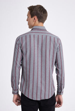 Ds Damat Slim Fit Gray Striped Shirt-D'S DAMAT ONLINE