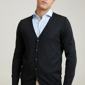Ds Damat Regular Fit Black Plain Knitted Cardigan-D'S DAMAT ONLINE