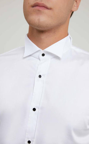 Ds Damat Ceremony Shirt Slim Fit White With Black Button-D'S DAMAT ONLINE