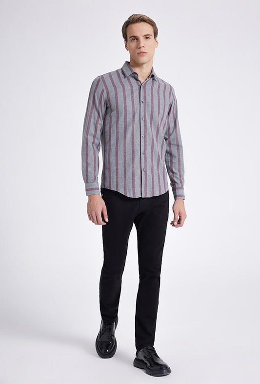 Ds Damat Slim Fit Gray Striped Shirt-D'S DAMAT ONLINE