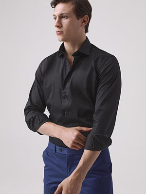 Ds Damat Slim Fit Black Straight Shirt-D'S DAMAT ONLINE