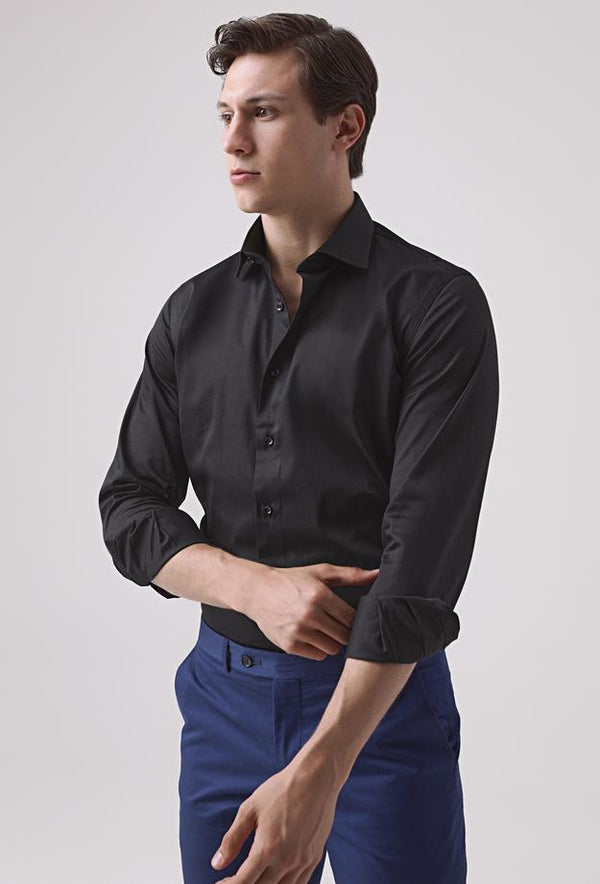 Ds Damat Slim Fit Black Straight Shirt-D'S DAMAT ONLINE