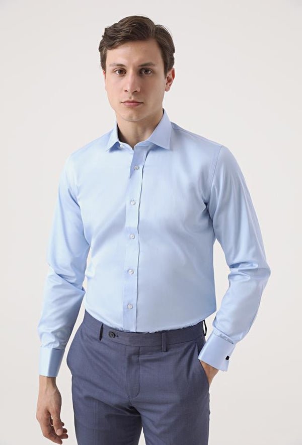 Ds Damat Slim Fit Blue Plain Shirt-D'S DAMAT ONLINE