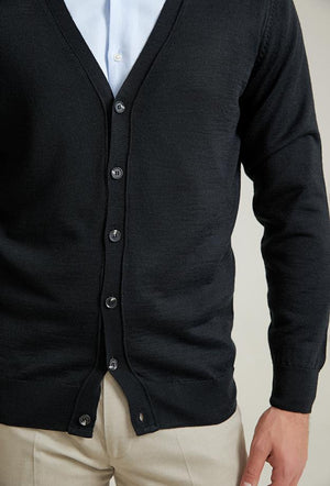 Ds Damat Regular Fit Black Plain Knitted Cardigan-D'S DAMAT ONLINE