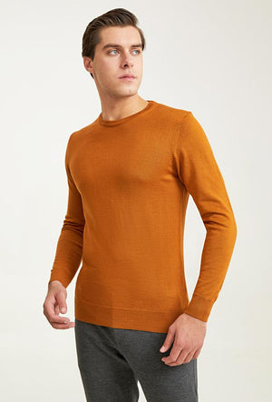 Ds Damat Regular Fit Brown Plain Knitted Sweater-D'S DAMAT ONLINE