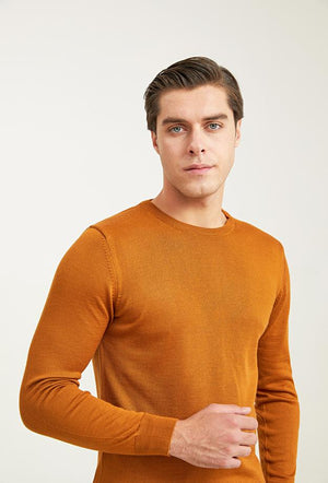 Ds Damat Regular Fit Brown Plain Knitted Sweater-D'S DAMAT ONLINE