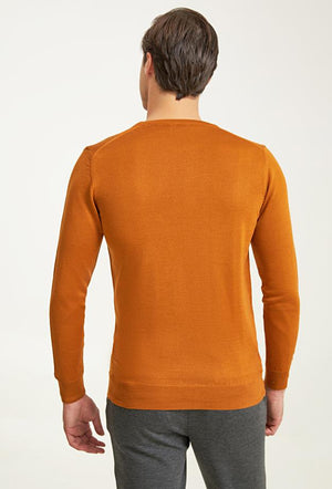 Ds Damat Regular Fit Brown Plain Knitted Sweater-D'S DAMAT ONLINE