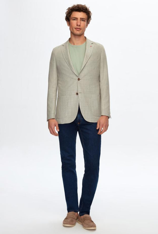 Ds Damat Slim Fit Green Fabric Jacket-D'S DAMAT ONLINE