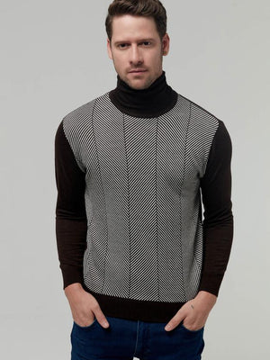 Ds Damat Regular Fit Brown Jacquard Patterned Sweater-D'S DAMAT ONLINE