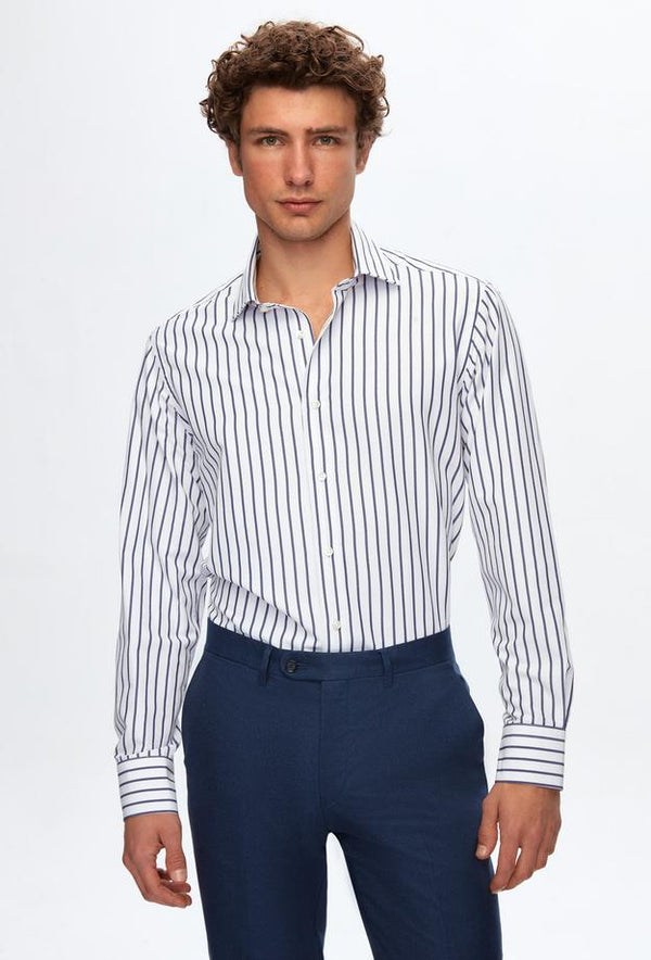 Ds Damat Regular Fit White Striped Shirt-D'S DAMAT ONLINE