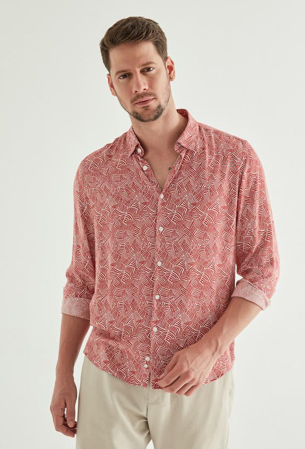Twn Slim Fit Red Printed Shirt-D'S DAMAT ONLINE