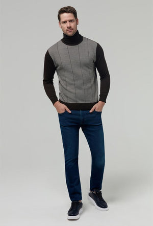 Ds Damat Regular Fit Brown Jacquard Patterned Sweater-D'S DAMAT ONLINE