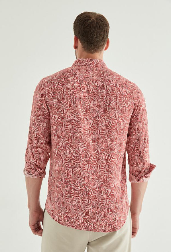 Twn Slim Fit Red Printed Shirt-D'S DAMAT ONLINE
